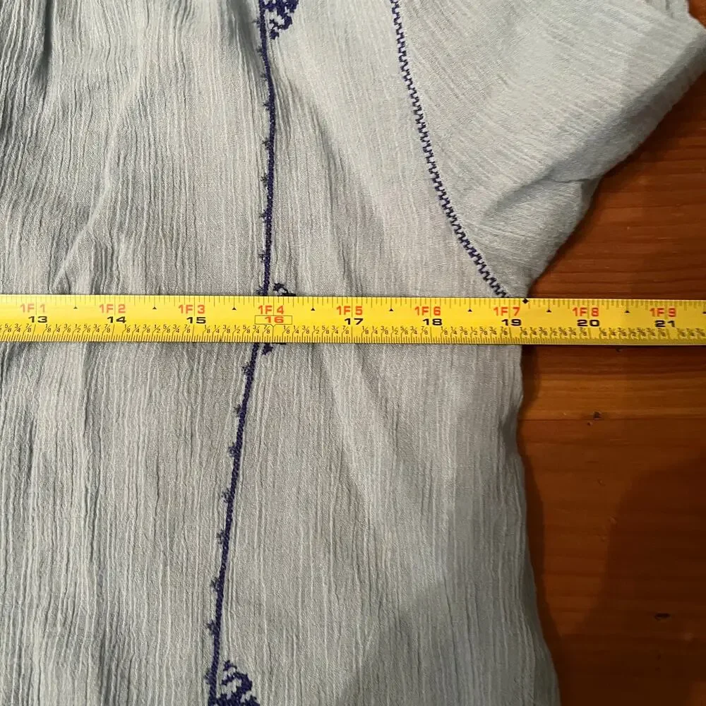 J. Crew Women's Blue Cotton Peasant Boho Tie‎ Blouse Size 2